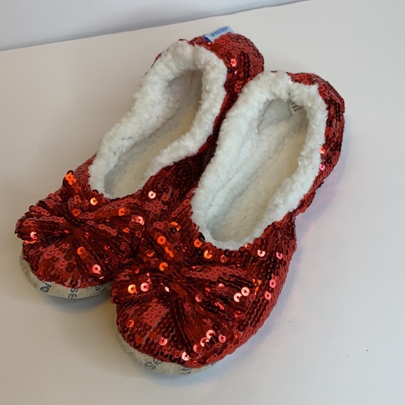Snoozies Red Sequin Ballet Slippers - Picture 7 of 11